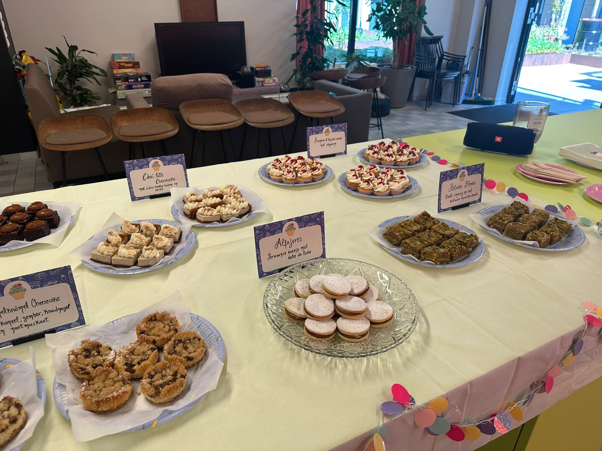 A colourful spread of cakes and desserts at the event